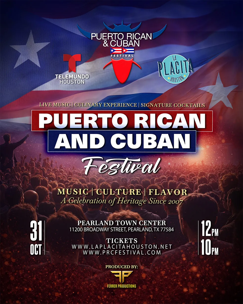 Puerto Rican and Cuban Festival 2026 flyer — October 31 at Pearland Town Center