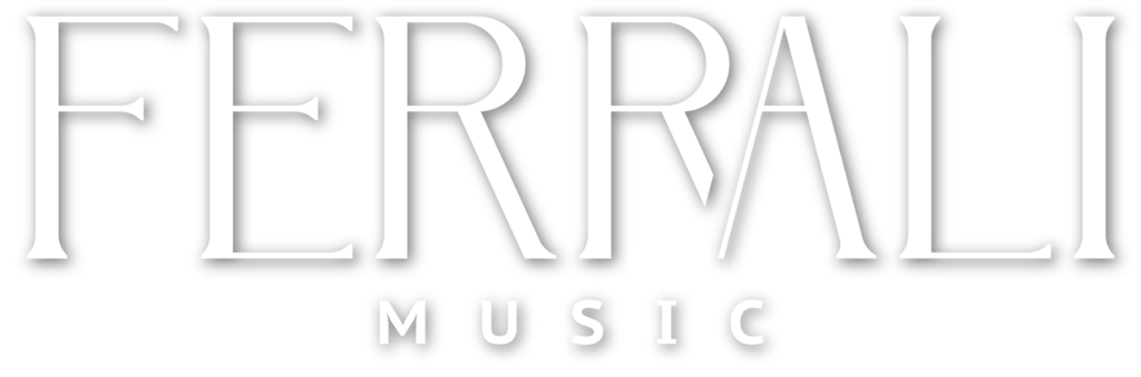 Ferrali Music logo featuring elegant white text on a transparent background.