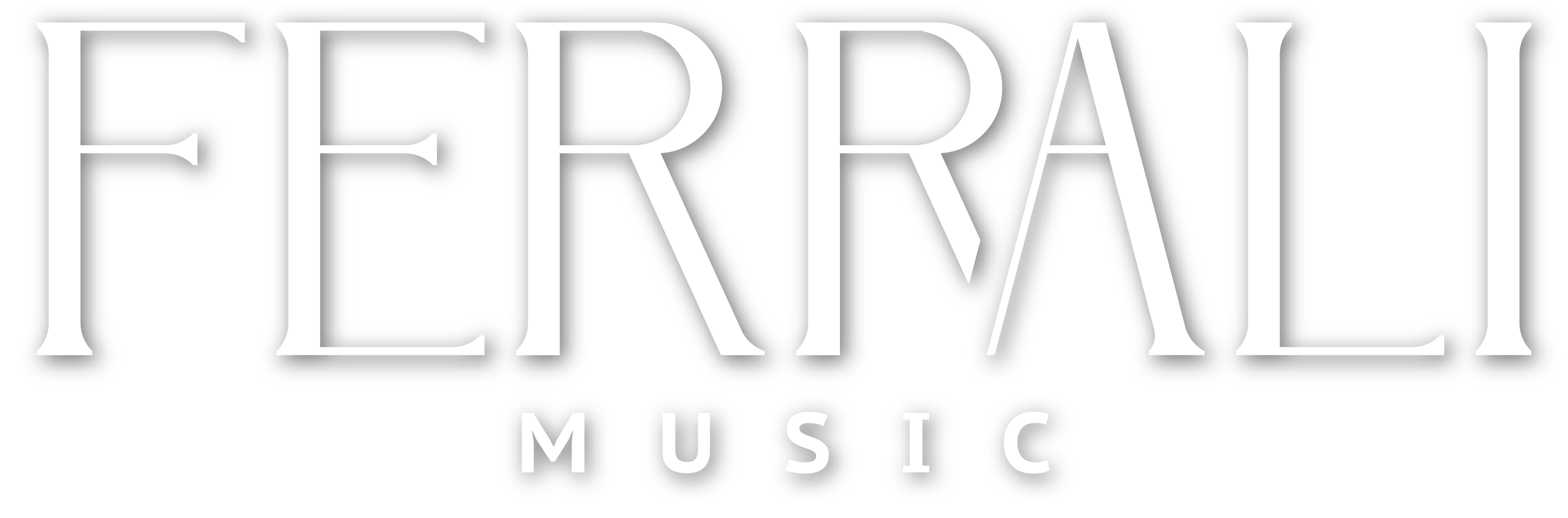 Ferrali Music logo featuring elegant white text on a transparent background.